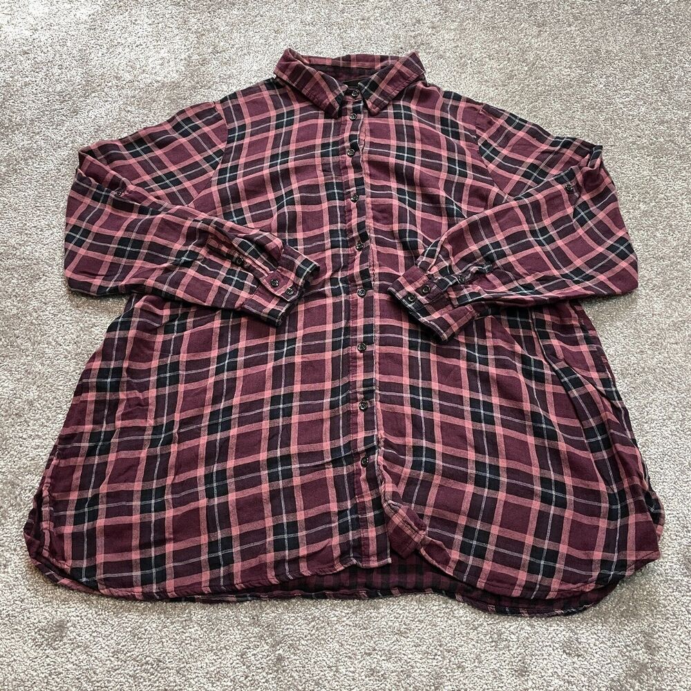 Lane Bryant Button Up Shirt Womens 18/20 Red Plaid Long Sleeve Cotton Soft Top